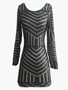 Robe de club de cellulose à dos décolleté avec paillettes col ras du cou