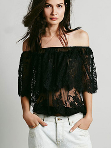 Top cropped de cellulose avec dentelle froissé et dentelle