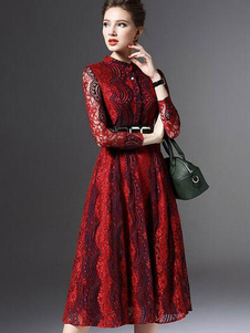 Stand collier dentelle rouge robe pour femmes