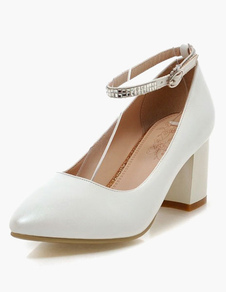 Escarpins à talons épais ruban aux chevilles avec strass