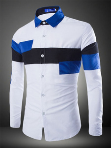 Couleur blanche bloc coton Chemise causale pour hommes
