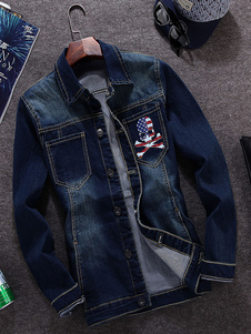 Veste belle en denim bleu imprimé drapeau