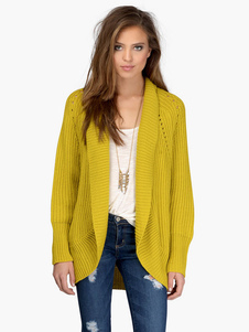 Cardigan jaune unicolore revers cranté ouverture avant