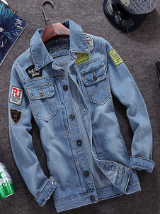Blouson soutenu en denim bleu imprimé lettres