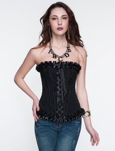 Bustier noir à volants lacets de dentelle