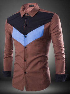 Color Block coton Casual chemise pour homme