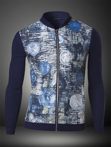 Noir imprimé veste de fibres de coton pour hommes