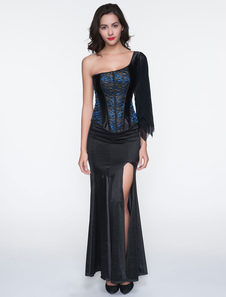 Corset bleu foncé imprimé brillant brodé lacets de dentelle
