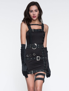 Costume sexy noir ornement métallique avec enveloppe