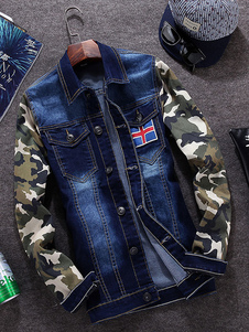 Blouson sublime en denim bleu imprimé drapeau