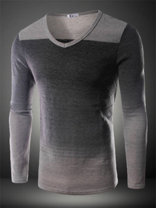 Col v noir coton mélange Sweatshirt pour homme