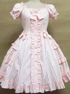 Robe lolita en coton avec noeud et noeud Jolie col carré