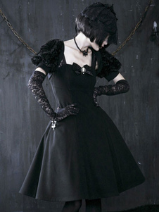Robe Lolita Gothique Polyester dentelle noire pour femmes