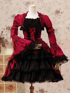 Bourgogne en couches robe Lolita gothique en coton pour femmes
