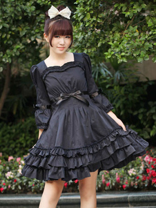 Black Ruffles robe Lolita gothique en coton pour femmes