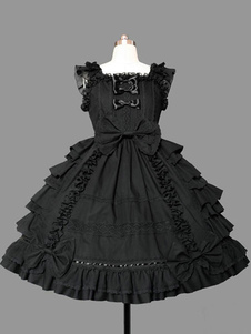 Black Ruffles robe Lolita gothique en coton pour femmes