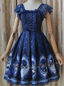 Robe lolita en chiffon avec lacets Jolie col carré