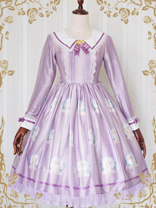 Robe lolita en fausse soie avec noeud et lacets Jolie col à revers