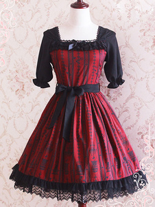 Robe lolita en chiffon bordeaux avec noeud Jolie col carré