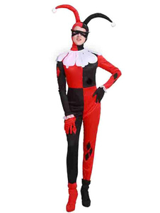 Costume rouge sexy clown en satin mat femme