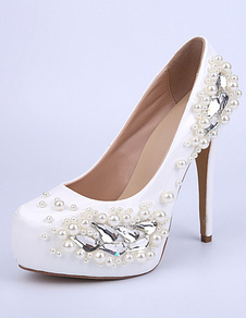 Soirée et mariée plateformes talons avec perles blanches
