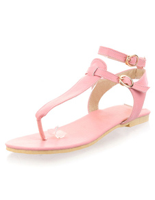 BoHo rose PU sandales plates pour femmes