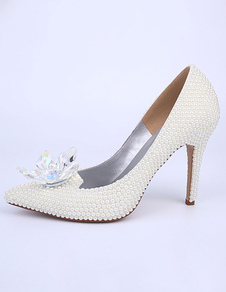 Perles blanches bout pointu pompes de fleurs pour la mariée