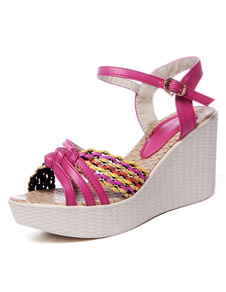 Ankle Strap PU Wedge Sandals pour femme