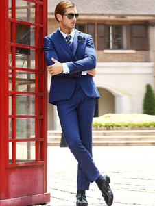 Royal Blue Plaid laine Blend Double Breasted quatre boutons trois morceau costumes