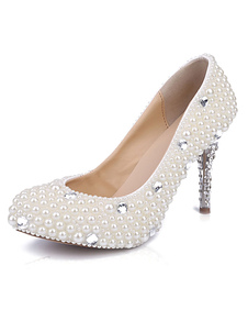 Perles blanches rondes Toe Pumps nuptiale