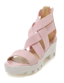 Sandales compensées rose PU pour les femmes