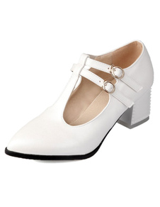 Type T blanc a souligné Toe PU talons pour femmes