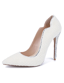 White a souligné Toe pompes perles soirée & talons nuptiales