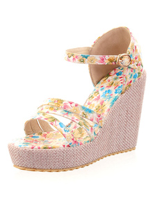 Sandales compensées PU Floral jaune pour les femmes