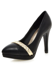 Talons pointus Toe PU noir avec détails en métal