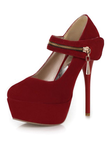 Monogramme rouge Suede plate-forme pompes pour les femmes