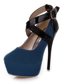 Monogramme bleu Suede plate-forme pompes pour les femmes