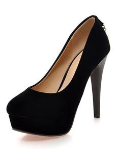 Eacarpinss plateforme à talons aigus en cuir poncé talons couverts ornement métallique