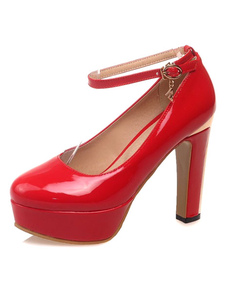 Escarpins à plateforme à talons épais en PU ruban aux chevilles