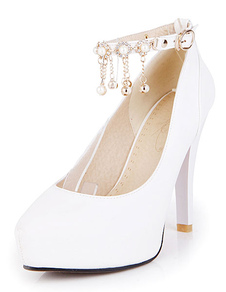 Chaussures plateforme chic de mariage en PU avec perles à talons aigus talons couverts