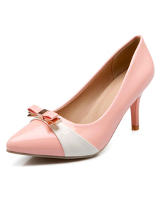 Escarpins à bout pointu et talons aigus en PU talons couverts avec noeud