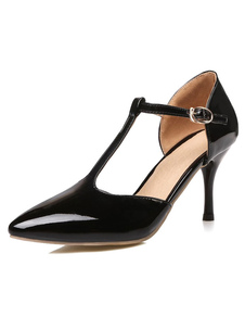 Escarpins à bout pointu et talons aigus en PU T-bracelet