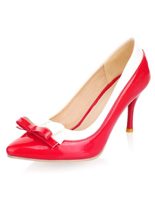Escarpins à bout pointu et talons aigus en PU talons couverts avec noeud