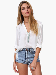 Blouse femme en chiffon unicolore plissé