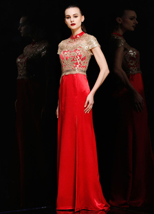 Robe de soirée sirène avec paillettes fendu col montant longueur plancher