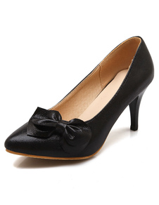 Chaussures à talons aigus en PU mocassin avec noeud