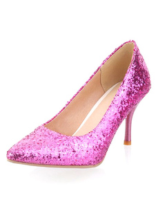 Escarpins à bout pointu et talons aigus talons couverts avec paillettes