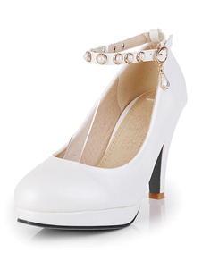 Chaussures à talons aigus en PU talons couverts avec perles