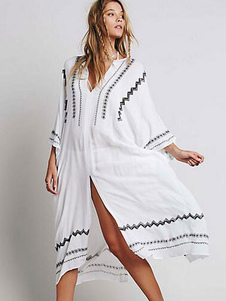 Kimono en coton à zigzags fendu