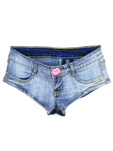 Short féminin en coton bleu unicolore conception antique à taille basse